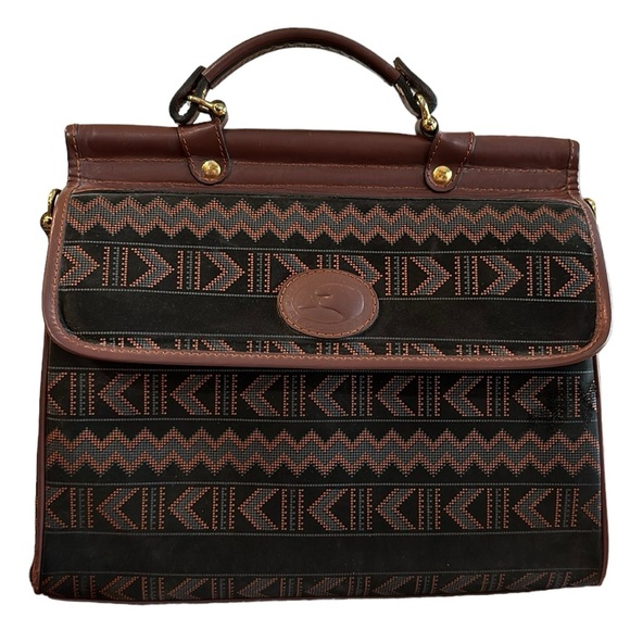Vintage Red Goose Leather Handbag black & Brown Aztec Pattern Satchel/crossbody - Picture 3 of 17